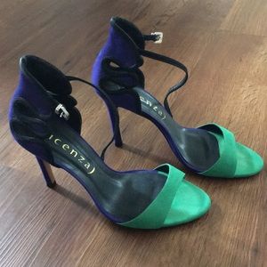 3 1/2. “ healed suede sandals bought in Rome